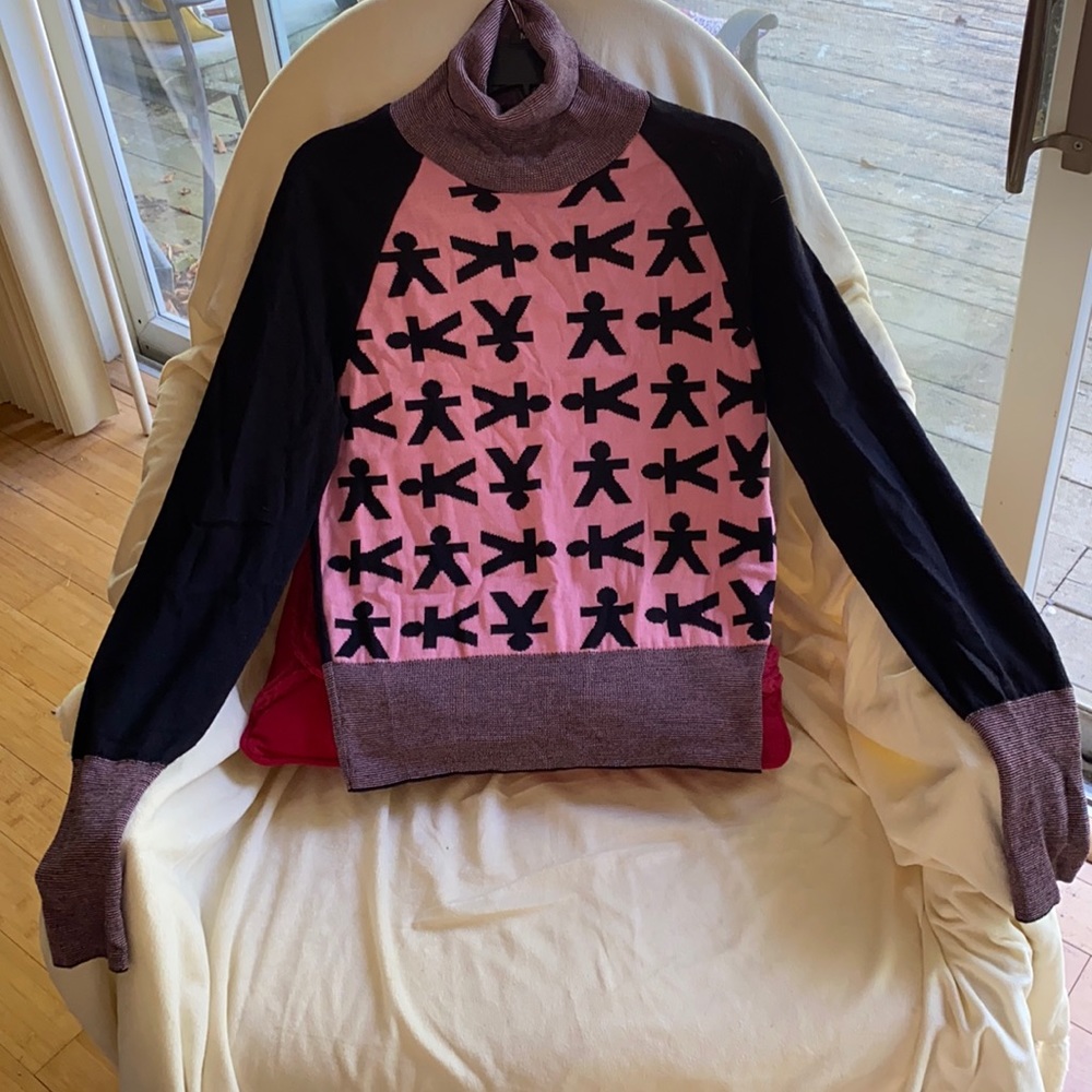 Esteve Sitamurt Logo Pink Black Merino Wool Blend Turtleneck Sweater NeverUsed
